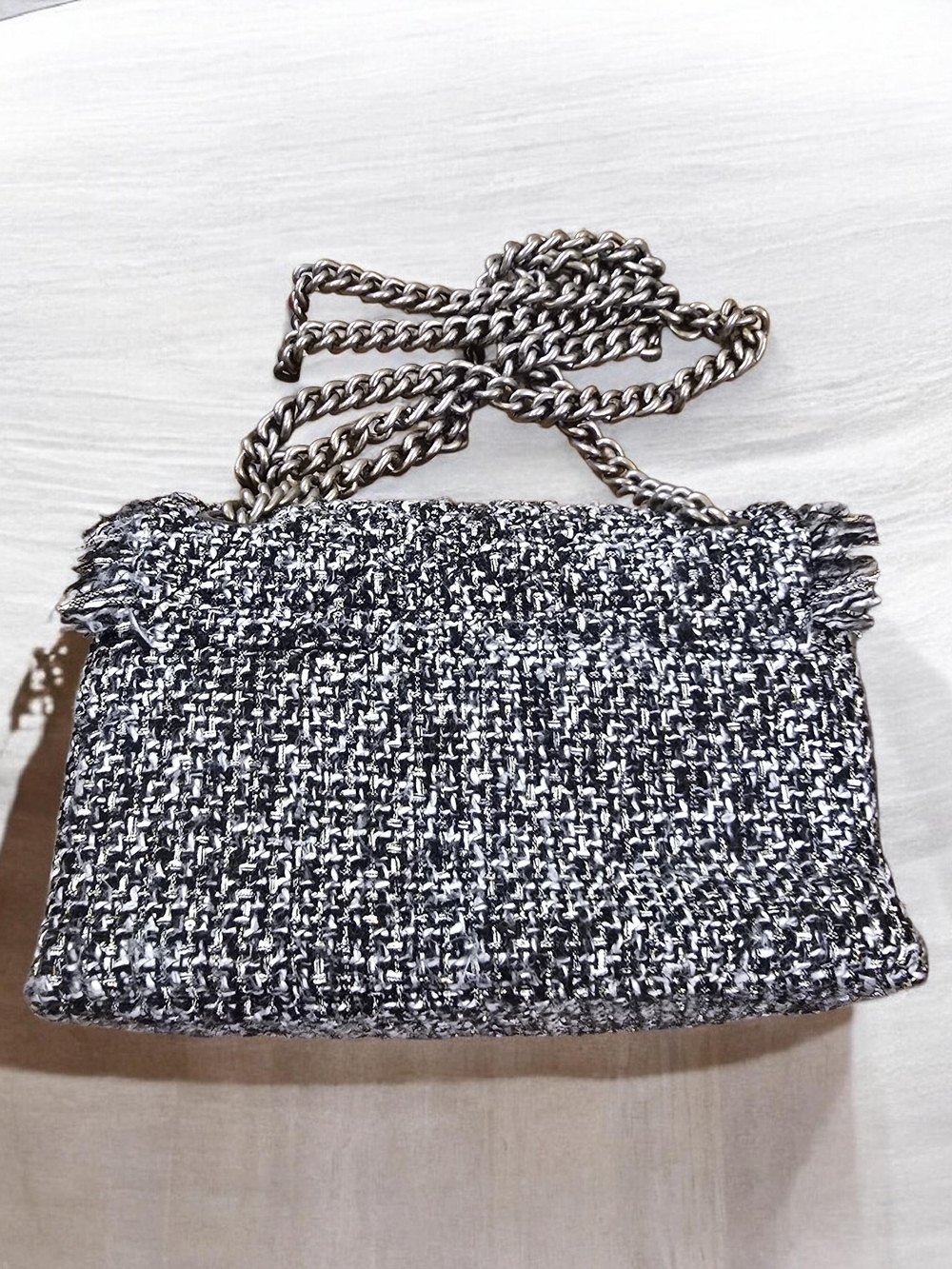Kurt Geiger Black & White Tweed Chain Crossbody with Padlock - Picture 2 of 7